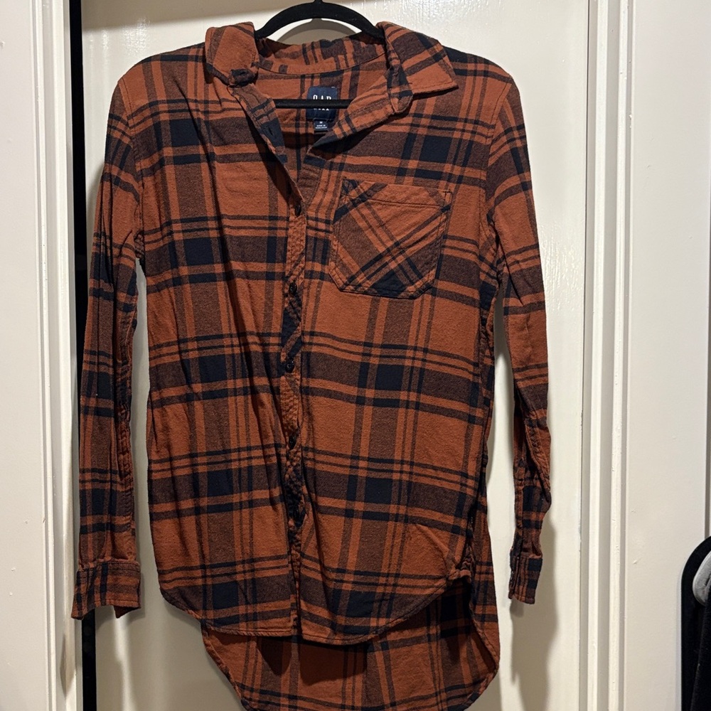 Orange and Black Plaid Button-Up Shirt